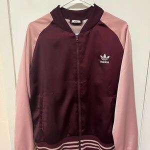 Adidas Burgundy and Pink Satin Track/Bomber Jacket